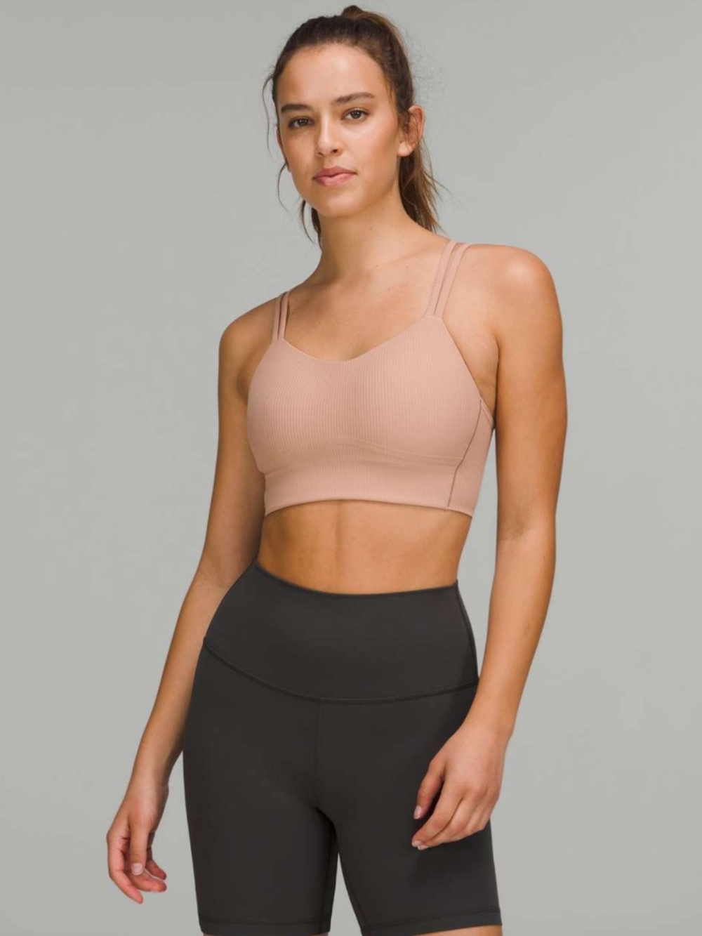 Lululemon Like a Cloud Ribbed Longline Bra Light Support, B/C Cup Pink Clay Sz 8 - Picture 2 of 7